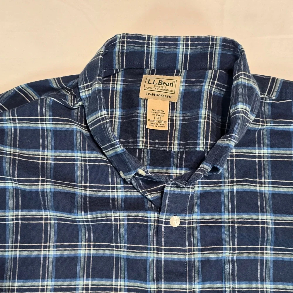 LL‎ Bean Mens Traditional Fit Blue Plaid Long Sleeve Button Down Shirt Large